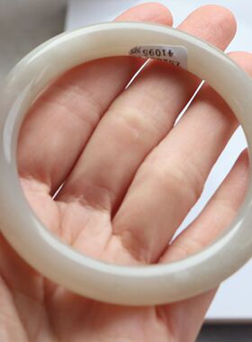 保真天然和田玉手镯59圈口证号1141095藕粉色烟灰色 青海料圆条