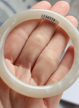 保真天然和田玉手镯57圈口证1141109藕粉色烟灰色 青海料圆条