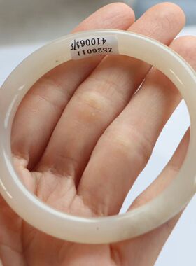 保真天然和田玉手镯57圈口证书1141006藕粉色烟灰色 青海料圆条