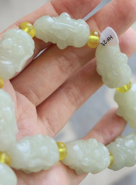 保真和田玉手串手链证书编号4110196新疆且末料双面雕工十八罗汉