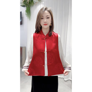 新中式宴会款大红色喜庆短款马甲2026春季新中式本命年女马夹坎肩