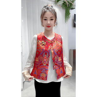 新中式国风提花马甲女2026年春季时尚轻奢高级感宽松复古无袖背心