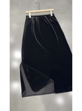 赫本风真丝丝绒半身裙女2026春秋季新品优雅松紧腰开叉中长裙女