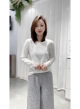 白色刺绣打底衫女秋装2025年新款蕾丝拼接长袖t恤新中式国风上衣