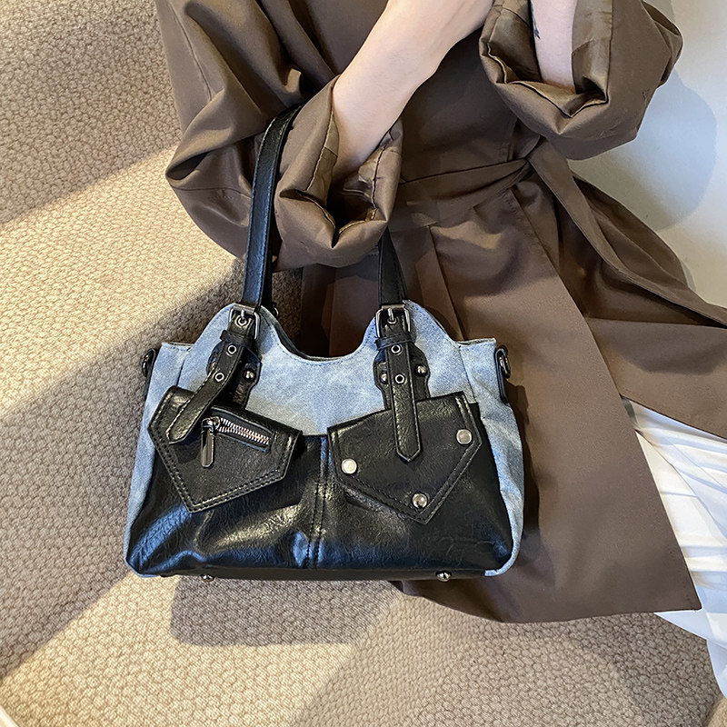 高级感复古撞色小包包女2025新款秋冬季百搭斜挎包时尚手提托特包