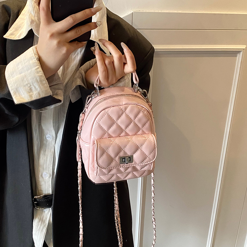 新款迷你菱格链条双肩包