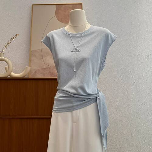 纯欲短袖t恤针织感绑带独特上衣