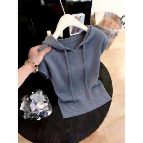 亲肤连帽短袖针织衫女小清新上衣