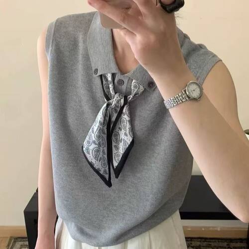 潮牌针织T恤冰丝针织衫无袖背心