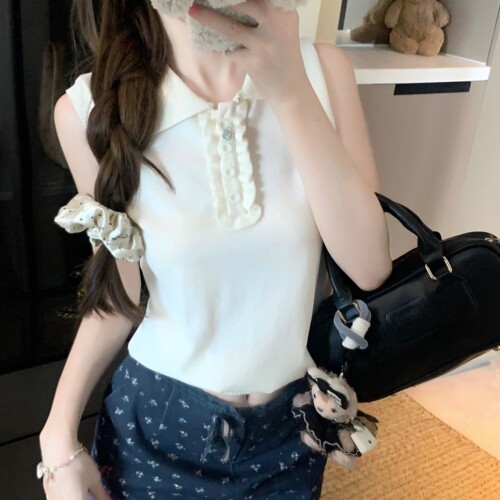 纽扣无袖百搭修身显瘦针织上衣