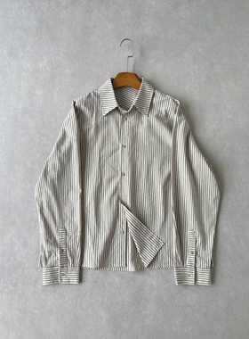 H1c 30麻*棉混纺条纹高智感短款Boxy长袖衬衫 硬挺面料/优雅松弛