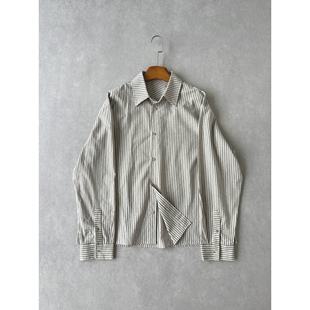 H1c 30麻*棉混纺条纹高智感短款Boxy长袖衬衫 硬挺面料/优雅松弛