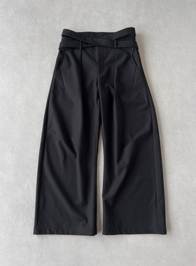 H1c 系带*解构打褶弯刀阔腿TR混纺西裤 交错造型/硬挺抗皱/垂坠