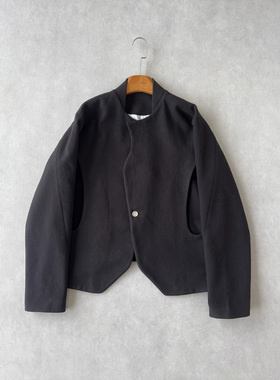 H1c 绅*不规则解构斜纹毛呢西装宫廷外套夹克 条纹里衬/多形态