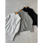 琴键 正肩合身 线条解构针织短款 力量感 弹力舒适 拉链毛衣 H1c