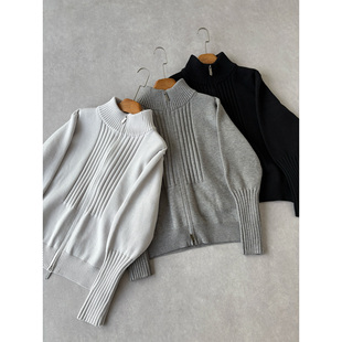 H1c 琴键*线条解构针织短款拉链毛衣 力量感/正肩合身/弹力舒适