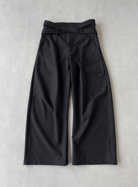 H1c 系带*解构打褶弯刀阔腿TR混纺西裤 交错造型/硬挺抗皱/垂坠