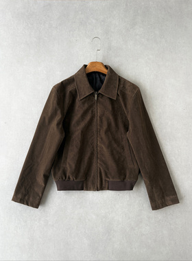 H1c 丛林*琥珀棕仿牛绒麂皮绒正肩短款夹克 硬挺有型/磨砂反绒
