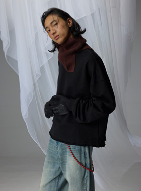 H1c  破坏下摆*水洗卷边圆领套头落肩廓形Boxyfit随性松弛感卫衣