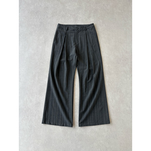 多色条纹 肌理TR混纺立体工字褶阔腿A字西裤 通勤休闲 条纹 H1c