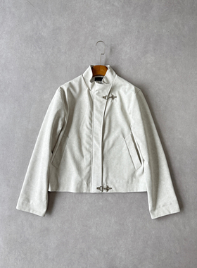 H1c 极地*肌理皮高领飞机扣合身猎装夹克外套 灰调肌理/利落正肩