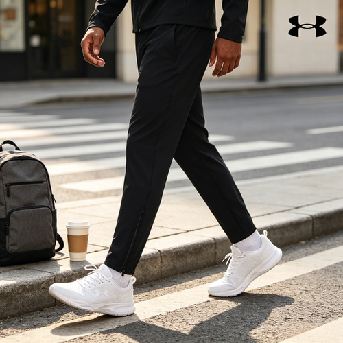 Under Armour  纯色松紧小脚裤针织运动裤 男款 黑色1376800-001