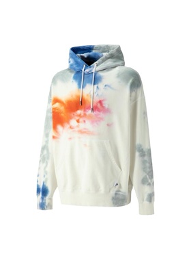 PUMA MMQ系列扎染抽绳连帽卫衣 男女同款 白色539575-02