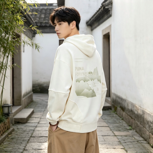 PUMA  Logo刺绣后背印花休闲连帽卫衣 男款 白色539593-65