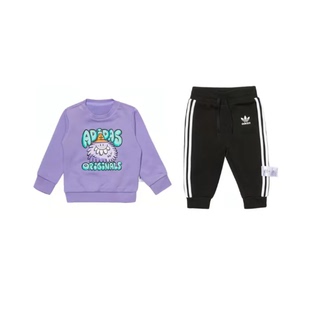 adidas 卡通印花图案圆领卫衣绳运动裤套装男童紫色+黑色H22620