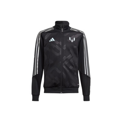 adidas夹克三条纹拼色梅西速干足球运动外套 黑色 青少年IJ4937