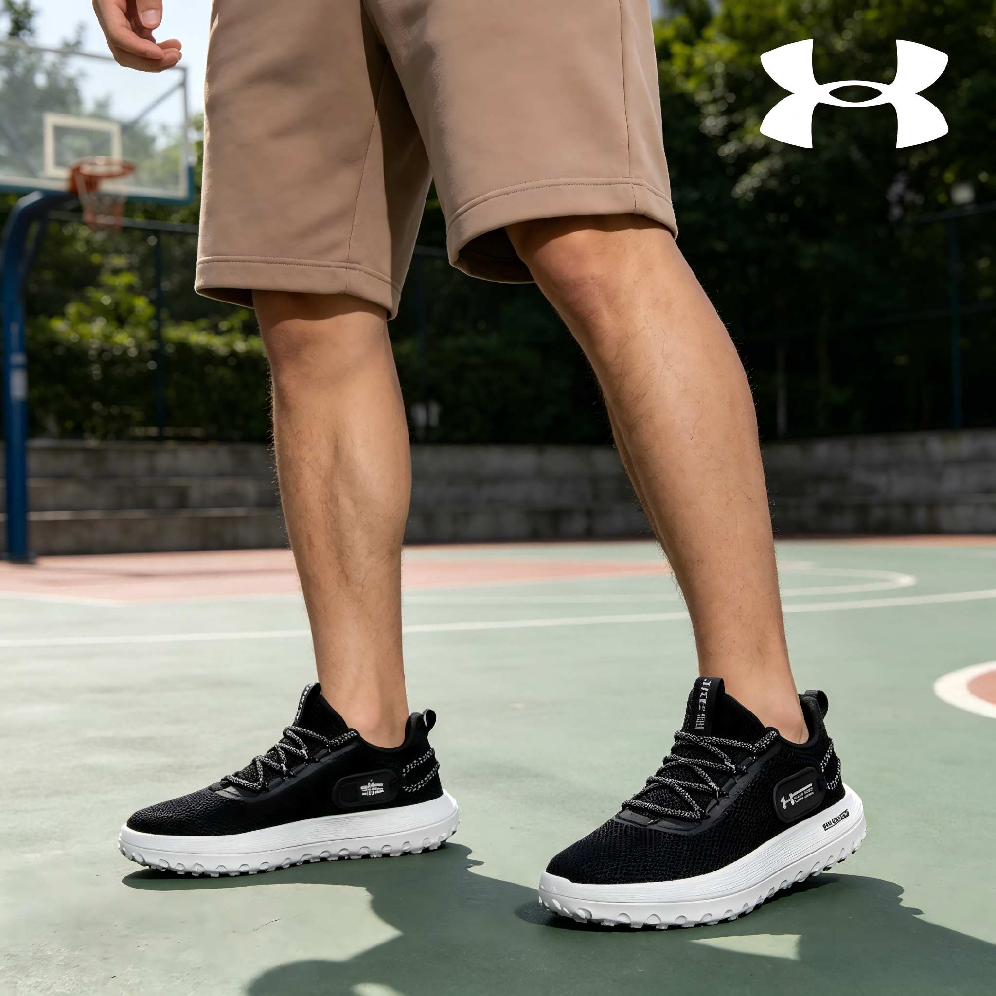 Under Armour 网布运动耐磨透气低帮休闲鞋男黑色3027562-002