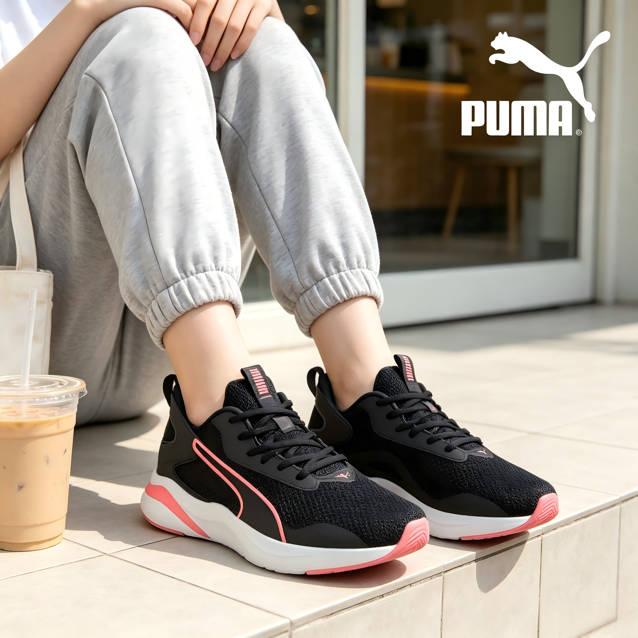 PUMA Softride纯色系带耐磨轻便低帮跑步鞋女款黑色193739-05