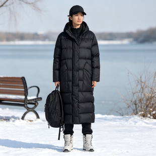 adidas 三叶草纯色排扣连帽中长款鸭绒羽绒服女款黑色HK5241