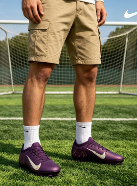 Nike时尚舒适 FG（胶质长钉)PU 足球鞋 男款 紫色FQ8689-500