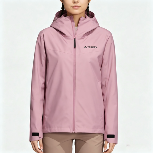 adidas纯色Logo标识户外运动连帽防风冲锋衣女款魔幻紫粉IL8905
