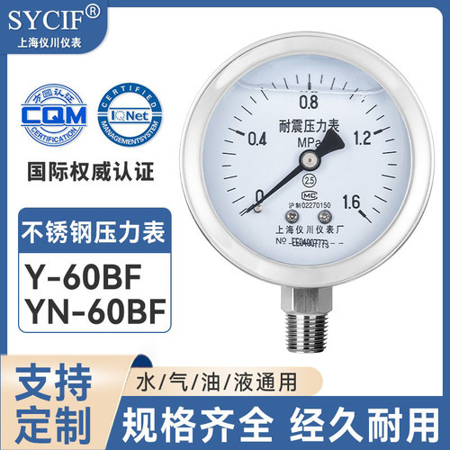 304不锈钢Y-60BF耐震耐高温YN60BF油压水气压液压真空压力表PT1/4