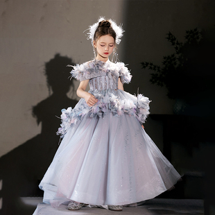 兒童禮服高端輕奢走秀洋氣小眾鋼琴演奏生日花仙子重工拖尾晚禮服