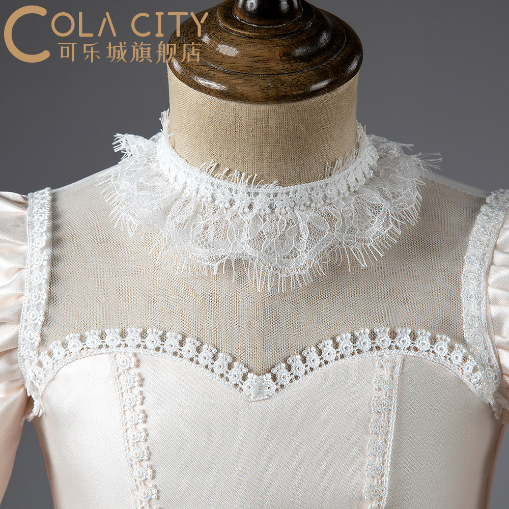 女童公主裙礼服花童钢琴演出服缎面小女孩主持人长袖晚礼服秋冬季