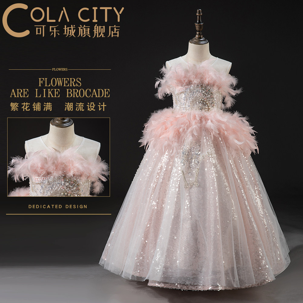 女童礼服重手工定制公主长裙齐地生日宴会花童走秀摄影钢琴演出服