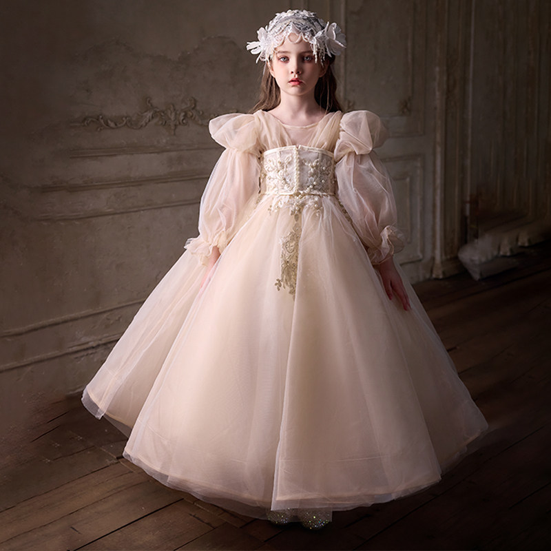 儿童礼服香槟色长袖轻奢公主裙主持钢琴走秀生日花童超洋气蓬蓬裙,童装/婴儿装/亲子装,儿童礼服,淘宝优惠券,粉丝福利购,淘宝优惠卷