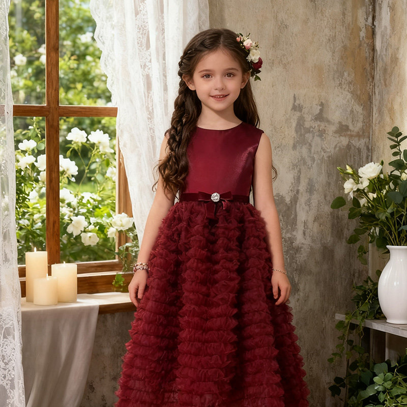 女童红色轻奢小众圣诞新年礼服