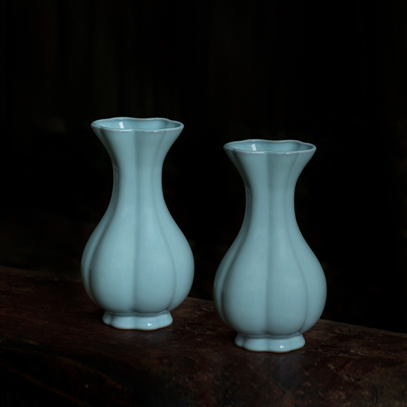 孟玉松大师仿古汝窑中式创意现代花瓶插花卧室家居装饰品瓷器摆件