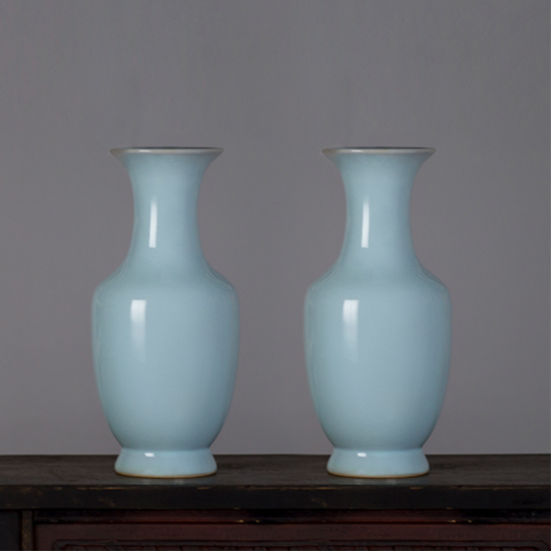 中国工艺美术大师汝瓷陶瓷复古汝窑干花花瓶床头插花送礼高端摆件