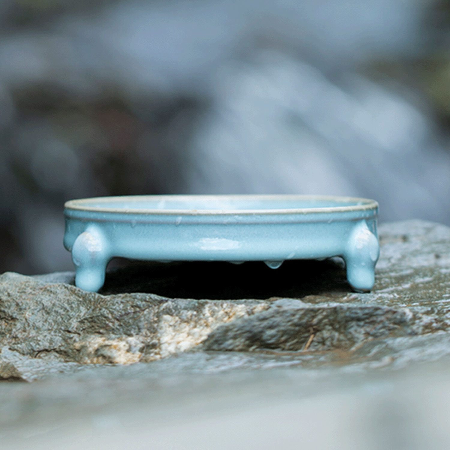 汝窑天青釉开片支钉三足洗全手工仿古瓷器复古北宋风格收藏品摆件