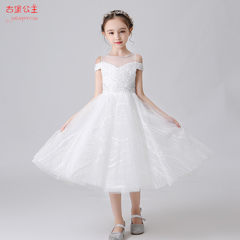 花童礼服女白色春夏儿童婚纱小女孩洋气公主裙女童生日主持晚礼服