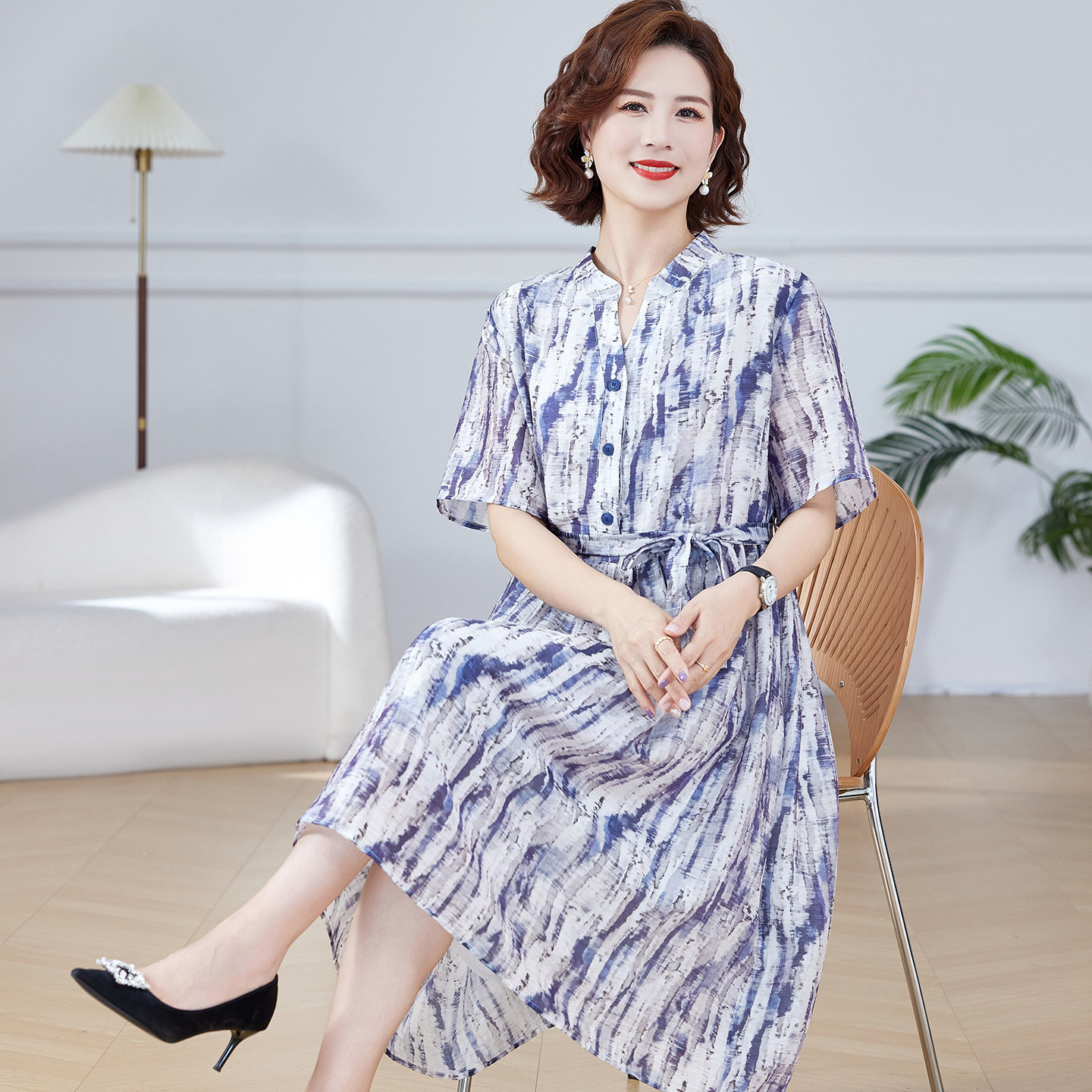 加大码加肥天丝连衣裙夏季胖妈妈