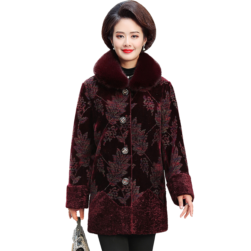 春秋冬中老年特大码加肥胖妈妈拆卸毛领绒大衣外套200斤奶奶开衫