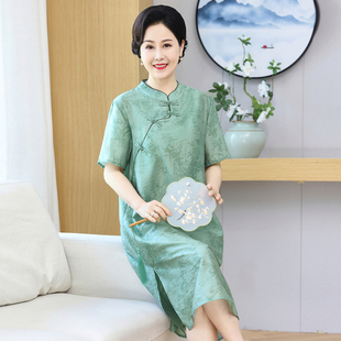 夏特加大码加肥中长国风连衣裙新中式200斤胖妈妈改良旗袍中老年