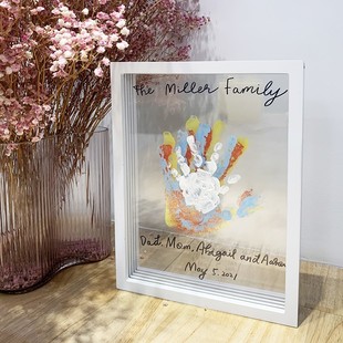 美国Pearhead婴儿宝宝手足印相框全家掌印相框生日涂鸦彩色掌印