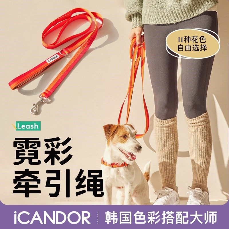 iCANDOR韩国进口狗狗牵引绳防爆冲双握把大中小型犬外出遛狗绳